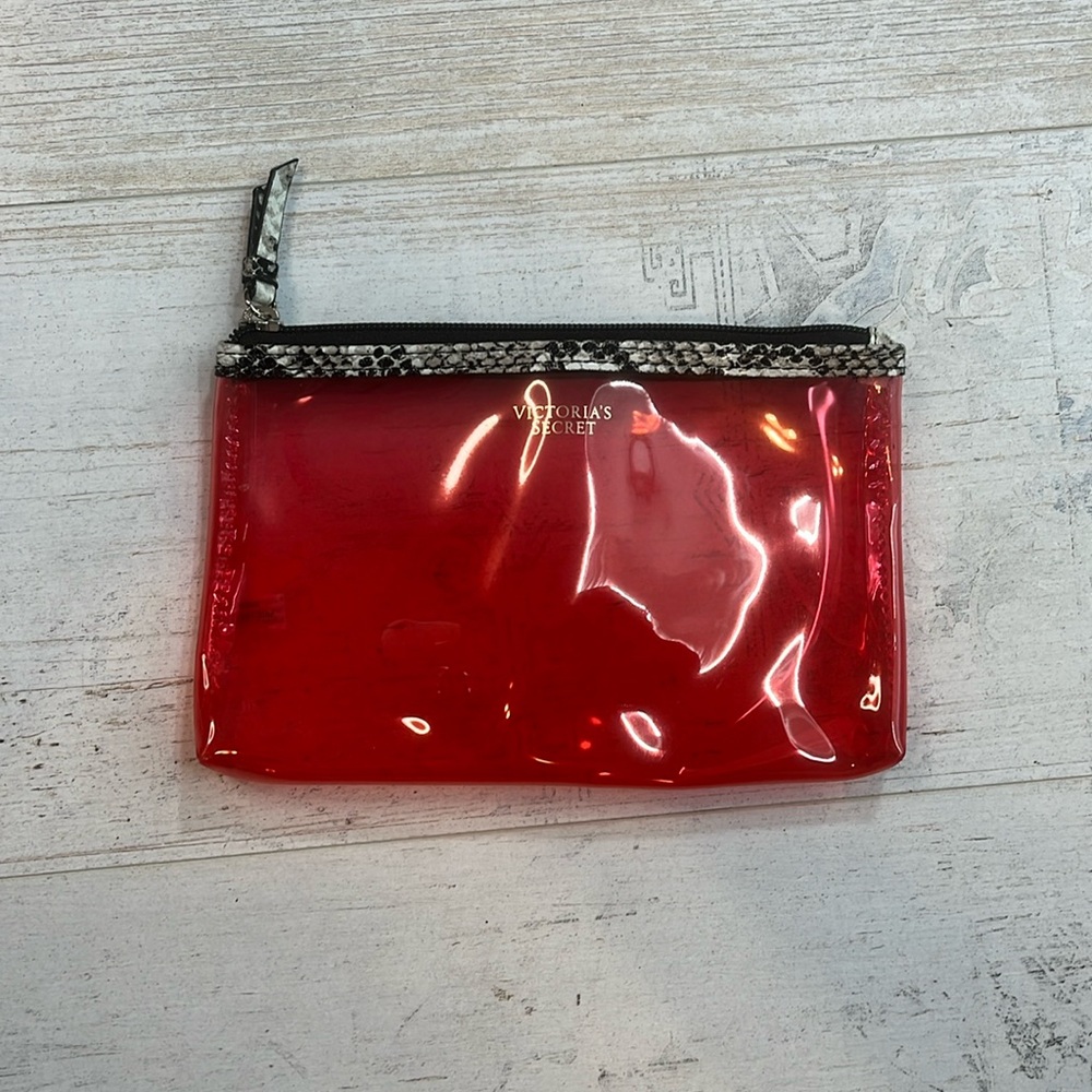 Victorias Secret Hot Pink Plastic Makeup Bag Snake Print Detail Zip